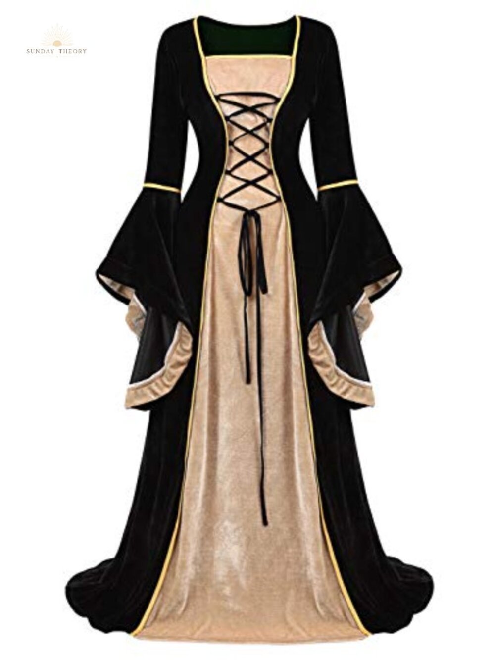 Velvet Renaissance Costume Dress Women Medieval Queen Gown Bell Sleeve